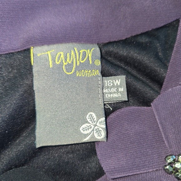 Taylor Dress Womens Plus Size 18W Purple Sleeveless Floral Embellished Bow Back - Picture 4 of 9